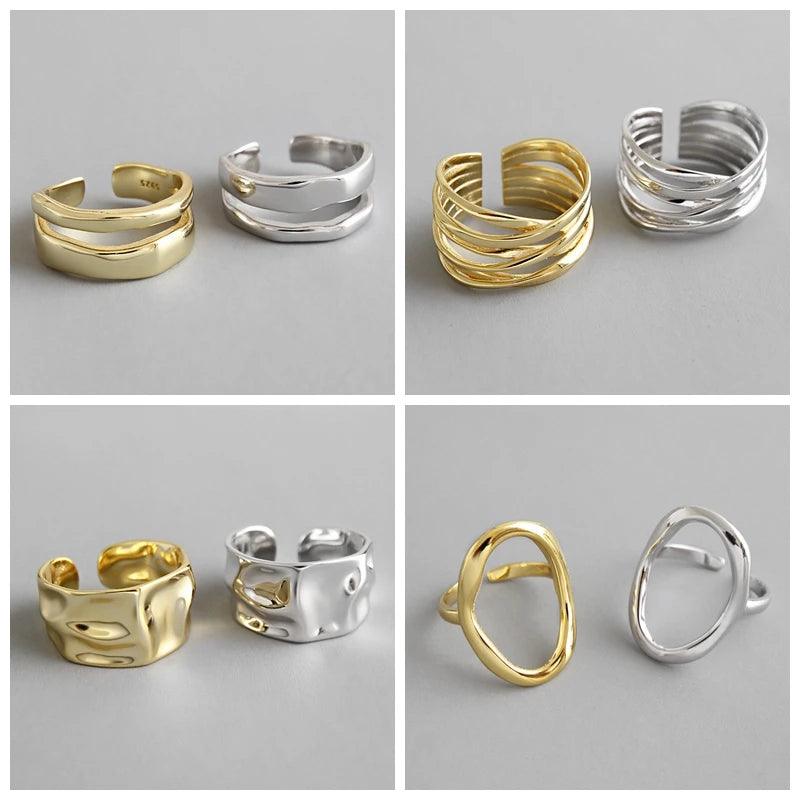 Gold Silver Color Korean Smooth Rings For Women Couple Vintage Geometric Handmade Wedding Jewelry Gift Party - Image 1