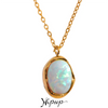 Stylish Processed Opal Stone Minimalist Small Chic Pendant Necklace Gold Plated Jewelry for Women Gift - Image 1