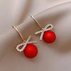 Christmas Red Zircon Crystal Bow Stud Earrings For Women Heart Shape Bowknot Christmas Earring Year Festival Jewelry - Image 3