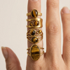 Stackable Vintage Tiger Eye Stone Open Cuff Rings Hammered Gold Plated Stainless Steel Adjustable Boho Korean Jewelry for Women - Image 1
