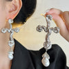 Exaggerated Baroque Pearl Cross Earrings for women, Statement Dangle Earring Party Accessories - Image 4
