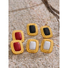 Stone Red White Black Rectangle Stud Earrings Versatile Golden Charm France Jewelry for Women - Image 4