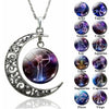 12 Constellation Necklace Zodiac Signs Cabochon Glass Crescent Moon Pendant Clavicle chain Necklace Birthday Gifts for Women - Image 1
