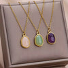 Oval Colorful Stone Necklace For Women Stainless Steel Gold Color Green Opal Stone Pendant Necklace Aesthetic Jewelry Gif - Image 6