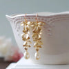 Metal Gold Color Leaf Long Tassel Earrings Cream Tears Pearl Bride Earrings Wedding Earrings - Image 1