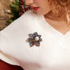 Rhinestone Flower Brooch Pin with Pearl and Leaf Designs - Image 2