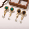Vintage Metal Snake Pearl Drop Earrings for Women Malachite Tiger Eye Stone Jewelry Party Elegent Ear Charm - Image 2