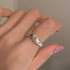 Sweet Personality Silver Adjustable Irregularly Texture Heart-shaped Pink Crystal Ring for Woman Korean Jewelry - Image 4