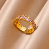 Colorful Cubic Zirconia Open Ring in Gold-Tone Stainless Steel - Image 27
