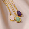 Oval Colorful Stone Necklace For Women Stainless Steel Gold Color Green Opal Stone Pendant Necklace Aesthetic Jewelry Gif - Image 5
