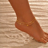Layered Anklet Set for Women Girls, Stainless Steel Heart Beads Double Chain Foot Jewelry, Adjustable Summer Beach Gift - Image 4