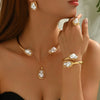 Baroque Imitation Pearl Torque Necklace Bangle Ring Set For Women Wedding Clavicle Jewelry Set - Image 1