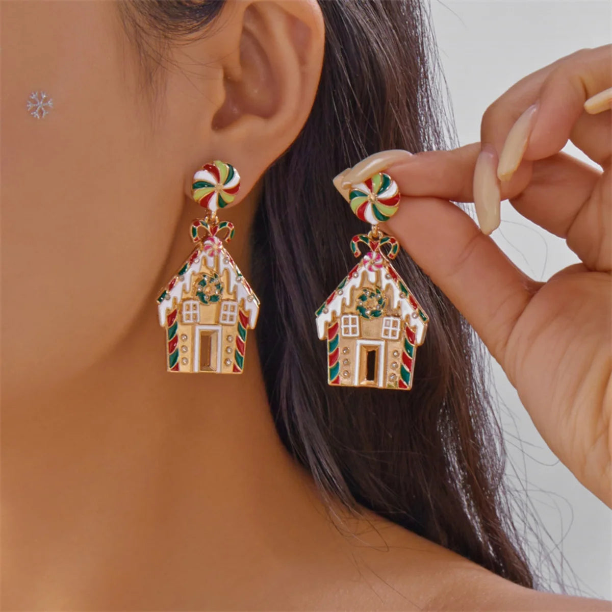 Creative Christmas Colorful Enamel Candy House Shaped Drop Earrings Crutch Dangle Earring For Women Men Holiday Jewelry - Image 1