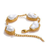 Stainless Steel Gold Plated Baroque Pearls Jewelry Set Wedding Party Necklace Ring Bracelet - Image 10