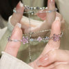Y2K Fairy Pink Crystal Zircon Sakura Flowers Bracelet for Women Sweet Cherry Blossom Moon Bow Knot Jewelry Gifts - Image 1