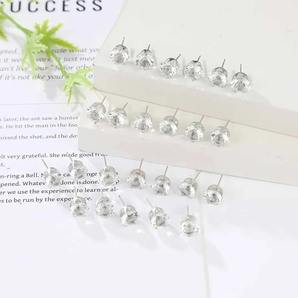 Twelve-Pair Round Stone Stud Earrings Set in Silver-Tone - Image 1
