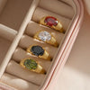 Strong Prong Setting Oval Cutt Zircon Shiny Green Red Stone Ring Stainless Steel Gold Plated Rings For Women - Image 5