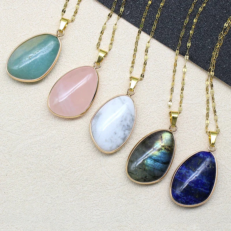 1 Piece Stone Irregular Pendant Necklace Pink Crystal Amethyst Tiger Eye Necklace Pendant for Women Couple Jewelry Gift - Image 1