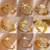 Zircon Double Star Rings For Women Gold Color Stainless Steel Opening Stars Finger Ring Wedding Party Aesthetic Jewelry Gift - Image 1