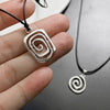 Spiral Pendant Necklace with Leather Cord in Round or Square Shapes - Image 3