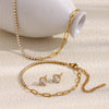 316L Stainless Steel Zircon Asymmetrical Necklace Bracelet Earrings Gold Plated Jewelry Set Gift - Image 4
