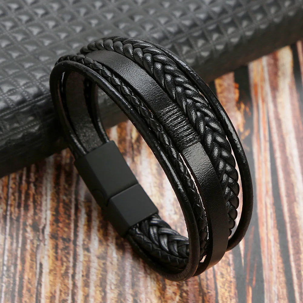 Men Leather Bracelets Multilayer Braided Rope Bracelets for Man Jewelry Bracelet - Image 1