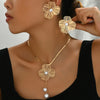 2pcs Set Personality Gold Color Stereo Flower Inlay Pearl Necklace Earrings Set for Women Wedding Paty Charm Jewelry Gift - Image 7