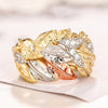 Three-tone Leaf Design Finger Rings for Women Inlaid Dazzling Cubic Zirconia Wedding Band Lady Jewelry - Image 2