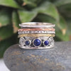 Lapis Lazuli Three Tone Ring Meditation Band Boho Silver Color Jewelry - Image 1