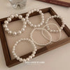 Elegant White Faux Pearls Beaded Bracelets for Women Adjustable Elastic Rope Bracelet French Hands Jewelry Accessories - Image 1