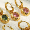 Colorful Zircon Stone Hoop Earring Hammered Pattern Oval Earrings Stainless Steel Gold Plated For Women's Gift - Image 6