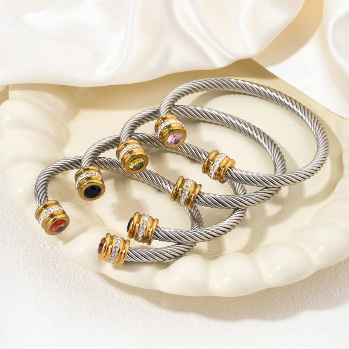 12 Month Birthstones Crystal Stainless Steel Gold Plated Jewelry Bracelets Bangles For Friend - Image 1