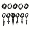 11pcs Punk Men's Stainless Steel Earring Set Clip-on Hip-hop with Rivet Feather Accents - Image 7
