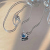 Aesthetic Blue Crystal Irregular Heart Pendant Necklace for Women Elegant Silver Color Clavicle Chain Necklace Party Jewelry