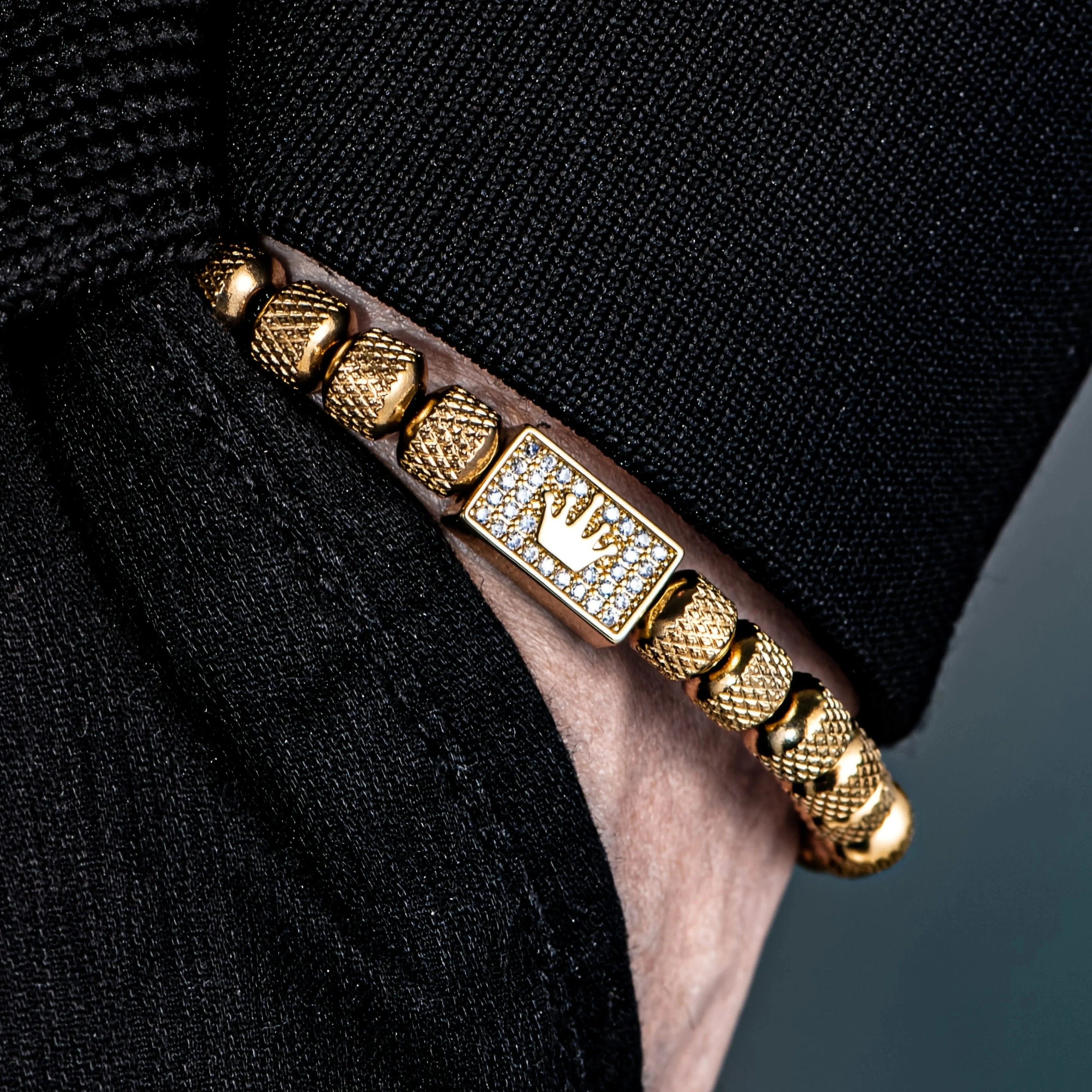 Adjustable Square Bead Bracelet in Black Silver-Tone or Gold-Tone - Image 1