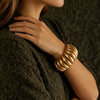 Elegant Chunky Matte Gold Ribbed Bracelet Sculptural Statement Accessory For Womens Everyday And Evening Styling - Image 1