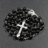 Faux Pearl Rosary-Style Necklace with Cross Pendant - Image 3