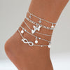 4pcs Set Butterfly Five-pointed Star Imitation Pearl Tassels Lucky 8-shaped Anklets for Women Summer Beach Jewelry Sets - Image 8