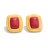 Stone Red White Black Rectangle Stud Earrings Versatile Golden Charm France Jewelry for Women - Image 9