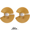 Charm Fan Imitation Pearl Flowers Stainless Steel Hyperbolic Big Stud Earrings Personality Jewelry Women - Image 1