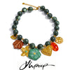 Stainless Steel Green Acrylic Beads Chain Handmade Jewelry Leaf Flower Heart Drop Charm Necklace Arrivals - Image 1