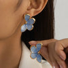 Vintage Blue Drip Oil Flower Stud Flower for Women Metal Four Petal Floral Temperament Earrings Wear Jewelry Gift - Image 11