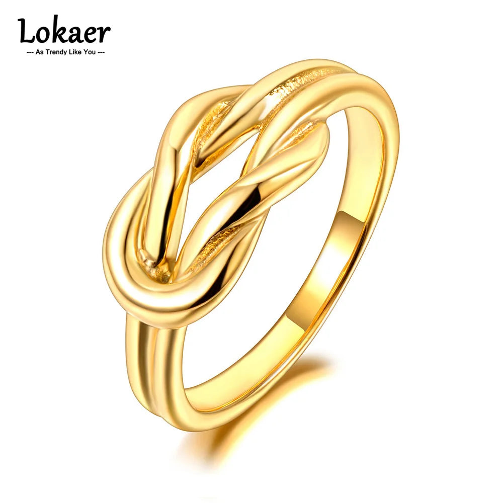 Gold Plated Stainless Steel Creative Knot Ring For Women Statement Handmade Cast Jewelry кольца - Image 1
