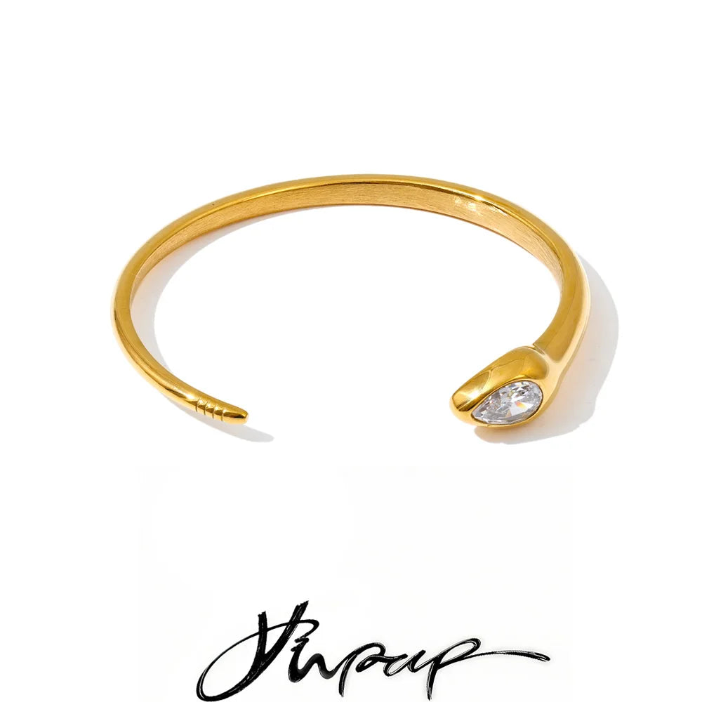 60mm Minimalist Stainless Steel Zirconia Snake Shape Cuff Bracelet Bangle Golden Plated Arrivals Jewelry Gift - Image 1