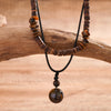 KunJoe 2pcs/set Stone Pendant Necklace for Men Vintage Wood Beads Skin Wax Thread Choker Necklace - Image 8