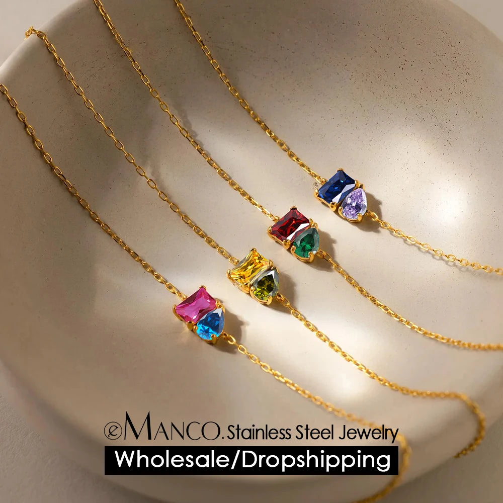 Stainless Steel Colorful Zirconia Bracelet Sparkling Birthstone Bracelets Ladies Jewelry Gifts - Image 1