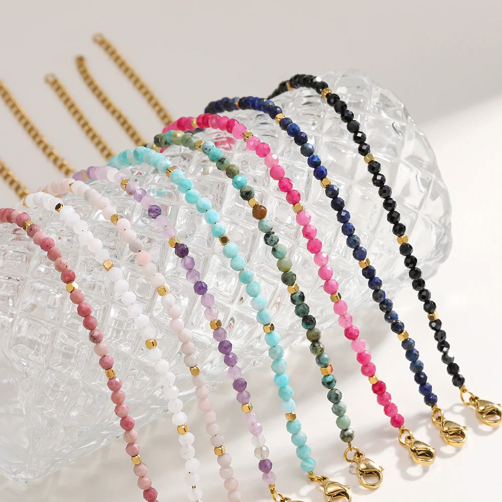 Faceted Bead Bracelet with Square Stainless Steel Spacers - Image 1