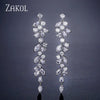 Cubic Zirconia Leaf Long Dangle Earrings for Elegant Women White Leaves Drop Earring Bridal Wedding Jewelry - Image 1