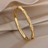 Elegant Diamond-encrusted Bone Bamboo Joint Shape Cuff Bracelet For Women Classic Plated Gold Shiny Temperament Jewelry Set - Image 13