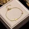 Stainless Steel Gold Color Cross Chain Bracelet for Women Shiny CZ Zircon Charm Hand Bracelet Wedding Jewelry Gift - Image 5